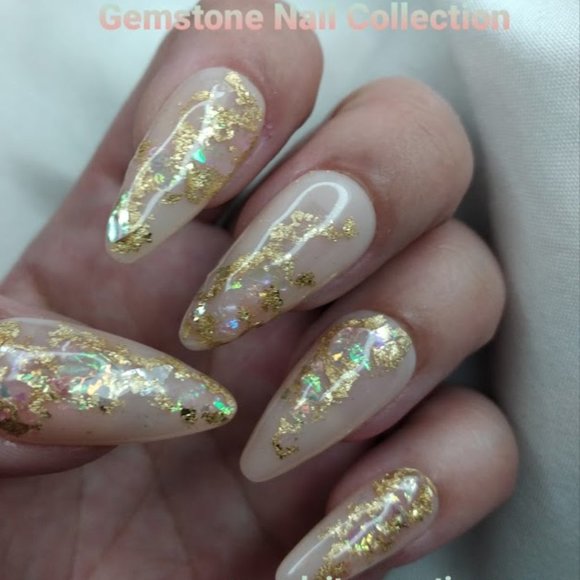Nude/Geode gold flake Press on Nails - Picture 1 of 5